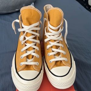 Converse High Top Sneakers in Mustard Yellow and White